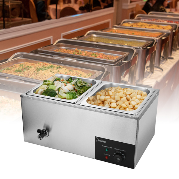 ZOKOP 110V 600W 10L*2 Stainless Steel Two Plates Heating Food Warming Soup Pool Silver