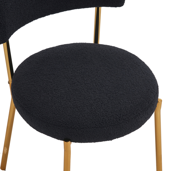 Set of 2 mid-century modern dining chairs - Teddy fabric upholstery - Curved back - Metal frame - Black | Elegant and comfortable kitchen chairs