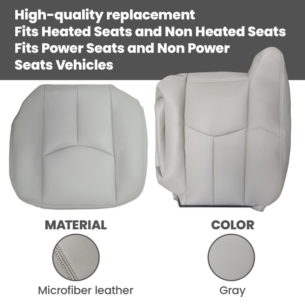 4X Front Leather Seat Cover Gray Fit For Chevy Silverado GMC Sierra 2003-2006