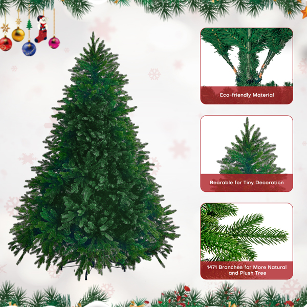 Christmas Tree, 6FT Artificial Christmas Tree with 1471 PE&PVC Mixed Branch Tips, Holiday Decoration, Fire-Resistant PE, Easy to Assemble, Double Cross Metal Support, Christmas, Living Room