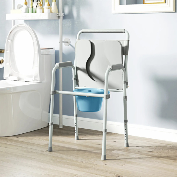 Grey multi-functional portable toilet chair with adjustable height