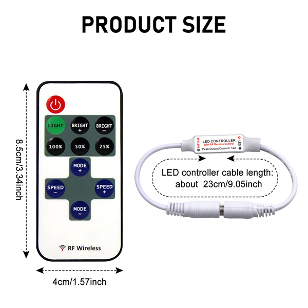 Mini Controller Inline Dimmer with RF Wireless Remote for LED Strip Light