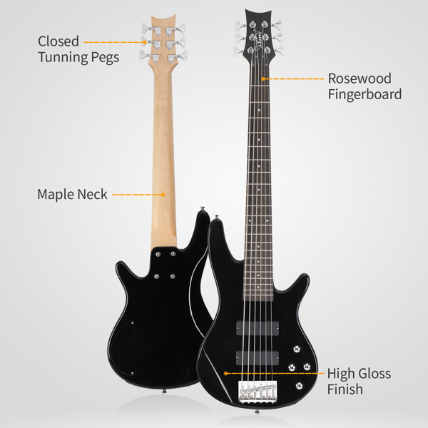 【Don’t sell on Amazon】 Full Size GIB 6 String H-H Pickup Electric Bass Guitar Bag Strap Pick Connector Wrench Tool Black