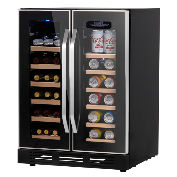 ZOKOP Dual Zone Wine and Beverage Refrigerator, 34 Bottle Wine Fridge with Independent Temperature Control & Glass Door, Built-in/Freestanding/Under Counter Wine Cooler Chiller for Wine Champagne Beer