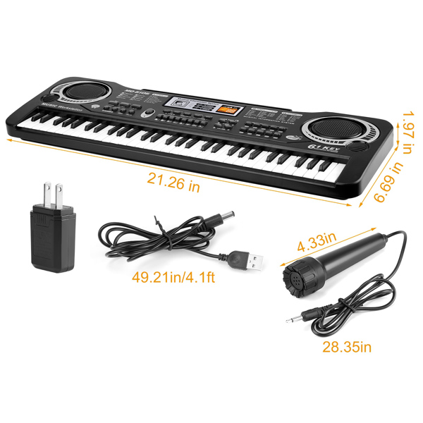 61 Keys Digital Music Electronic Keyboard Electric Piano Musical Instrument Kids Learning Keyboard w/ Microphone For Beginners Kids Girls Boys Adults