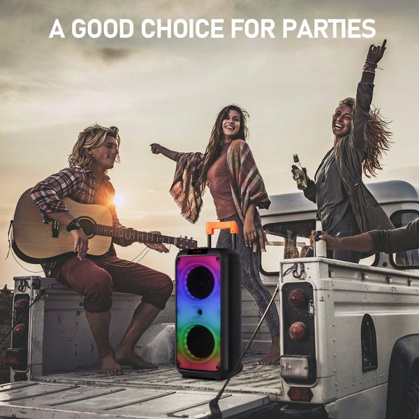 8in Wireless Portable Bluetooth Karaoke Speaker with TF/USB/AUX/FM/TWS, LED Disco Light, Bluetooth 5.0 for Outdoor Home Party