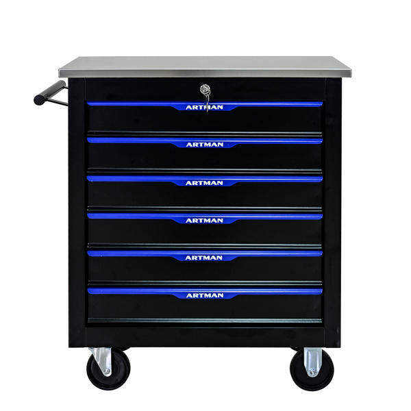 6 DRAWERS MULTIFUNCTIONAL TOOL CART WITH WHEELS-BLACK+BLUE