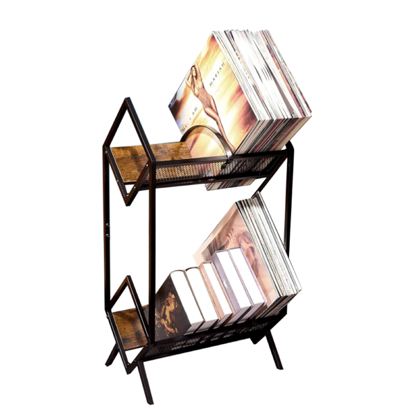 Record Player Stand with Vinyl Storage, Vinyl Organizer, Metal Record Player Stand for Turntables, Albums, Books and Magazines, Black