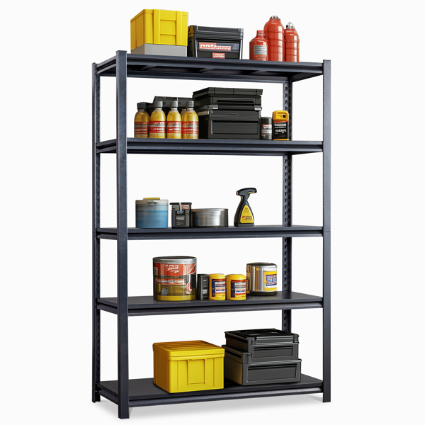 78" H Adjustable Garage Shelves, 5-Tier Heavy Duty Shelving Unit, 2200LBS Wide Metal Utility Storage Organizer Racks for Warehouse Pantry Closet Kitchen, Black