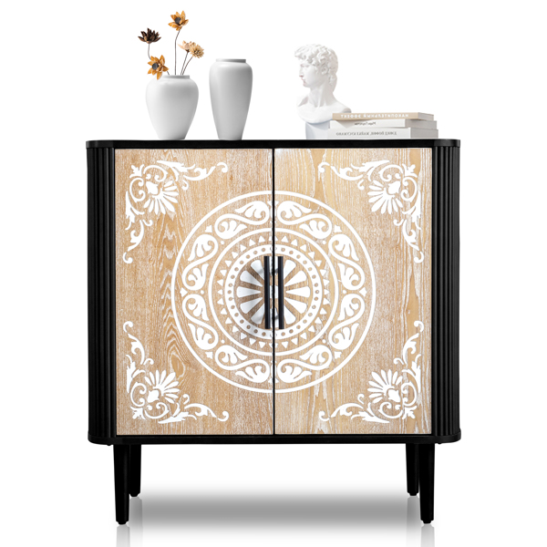 FCH Pattern Carving, High Feet, Oval Tabletop, Curved Side Frame, Door Panel MDF Spray Paint, Cabinet Body Melamine Board Polished, Sideboard 80*39.5*80cm