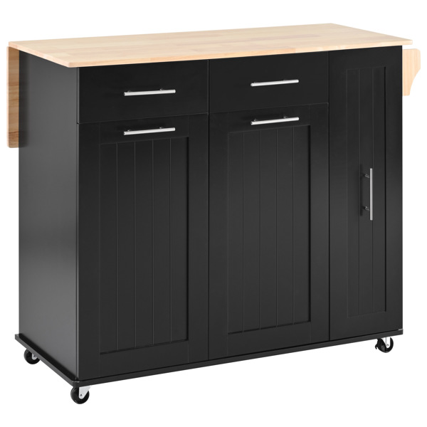 Kitchen Island with Drop Leaf, Kitchen Storage Cart with 3 Tier Pull Out Cabinet Organizer, Internal Storage Rack, Rolling Kitchen Cart on Wheels with Towel Rack, 2 Drawers, for Kitchen, Black