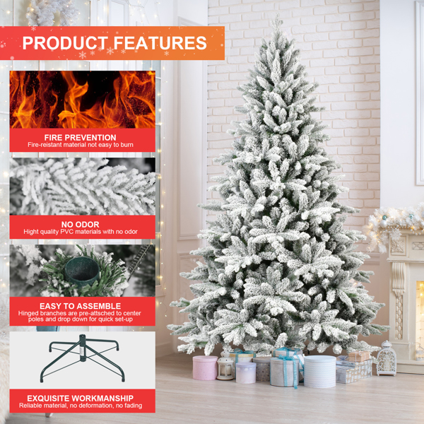 PVC&PE Flocking Tree Environmentally Friendly Fireproof Artificial Christmas Flocked Tree