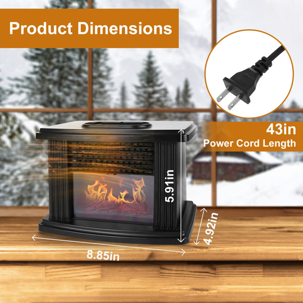 Electric Fireplace Heater 800W Artificial Flame Stove Heater with Accurate Digital Thermostat Timer Setting Remote Control Overheating Protection For Office Bedroom