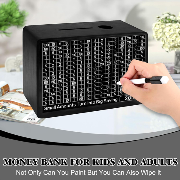 Wooden Piggy Bank Cash Box Money Bank With Counter Money Saving Challenge Box