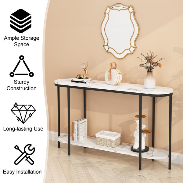 [Replace code:31283576]Console Table 2 Tier Narrow Entryway Table with Storage Shelves Faux Marble Narrow Table for Living Bedroom Hallway Office Easy Assembly, Black & White