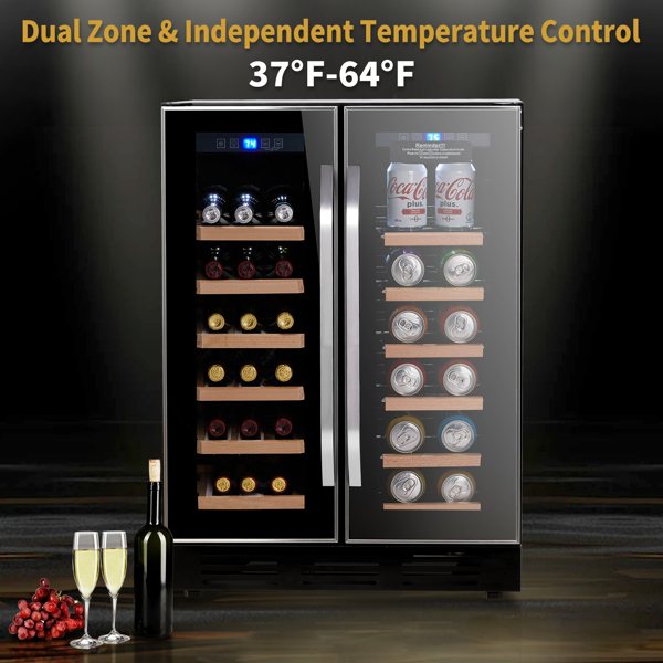 ZOKOP Dual Zone Wine and Beverage Refrigerator, 34 Bottle Wine Fridge with Independent Temperature Control & Glass Door, Built-in/Freestanding/Under Counter Wine Cooler Chiller for Wine Champagne Beer