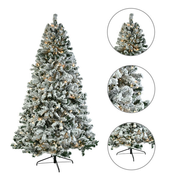 6 FT Pre-lit Snow Flocked Christmas Tree, Artificial Hinged Xmas Pine Tree with 800 Branch Tips, 300 Lights and Remote Control for Holiday Party Office Home, Snowy Green