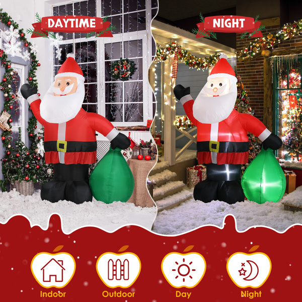 6 FT Lighted Christmas Inflatable Decoration, Inflatable Santa Claus with Large Gift Bag, Funny Blow Up Yard Decorations with Built-in LED Lights for Holiday Party Front Yard Lawn Garden Decor