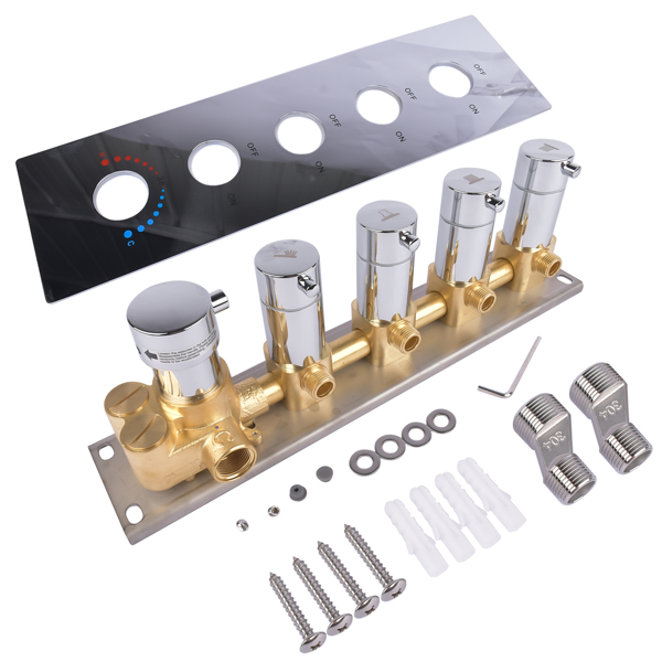 4-Function Silver Brass Shower Diverter Thermostatic Valve Shower Diverter Valve Constant Temperature Design Brass