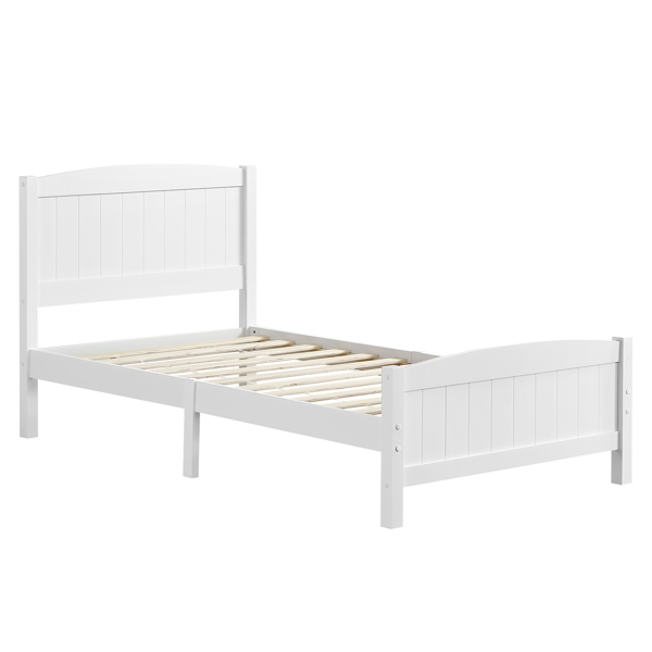 FCH Twin Pine Single-Layer Core Vertical Stripe Full-Board Curved Bed Head With The Same Bed Foot White Wooden Bed