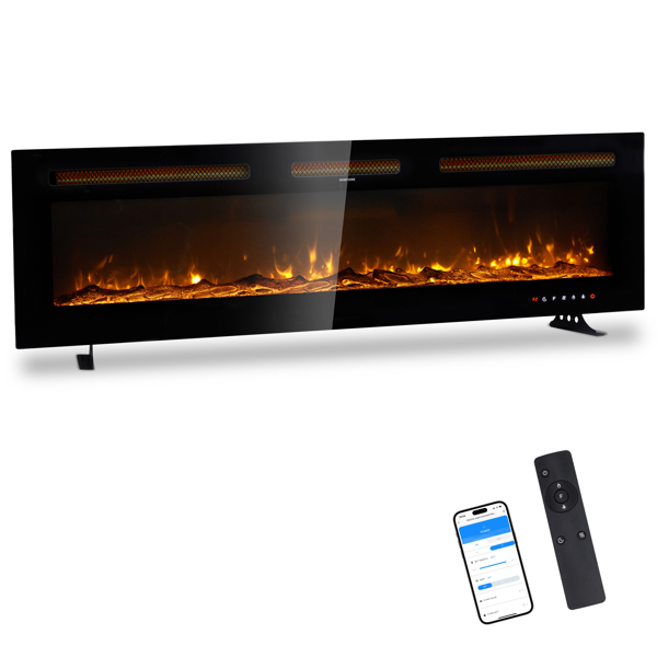 ZOKOP 60" Smart WiFi Electric Fireplace Insert, 1500W Wall Recessed/Mounted, Freestanding Fireplace Heater with Remote Control, 12 Color Adjustable Flames, Thermostat, 8H Timer, 5 Brightness Settings