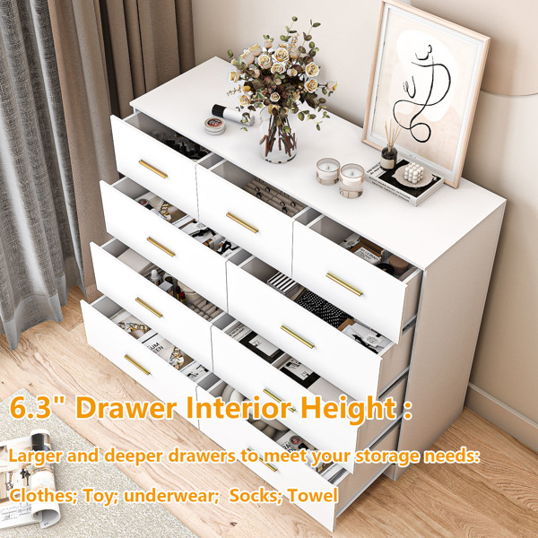 FCH 9 Drawer Double Dresser for Bedroom, Wide Storage Cabinet for Living Room Home Entryway,White