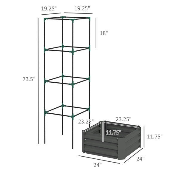 Grey galvanized planter box with rattan holder 24 "x 24" x 11.75"