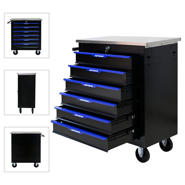 6 DRAWERS MULTIFUNCTIONAL TOOL CART WITH WHEELS-BLACK+BLUE