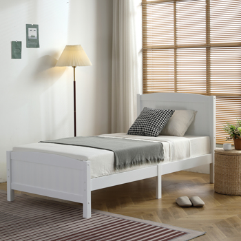 FCH Twin Pine Single-Layer Core Vertical Stripe Full-Board Curved Bed Head With The Same Bed Foot White Wooden Bed