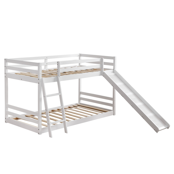 FCH Elevated Cross Guard Rail with Slide Twin Pine Wooden Bed White