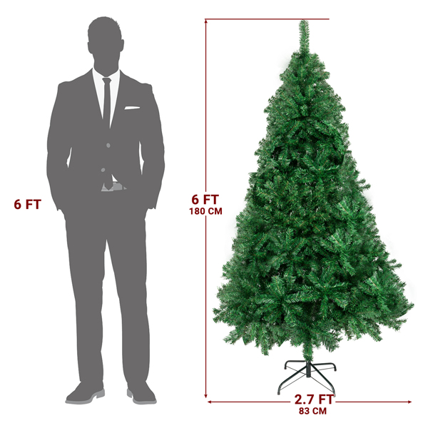 6 FT Artificial Christmas Tree, Unlit Christmas Pine Tree with 650 Branch Tips and Sturdy Metal Stand for Office Home Store Party Holiday Decor, Green