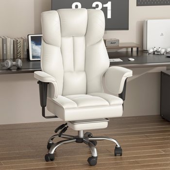 Ergonomically backed executive office chair, foot pedals, adjustable tilt, rotation, waist support, heavy-duty office chair, upholstery for home offices - leather beige, withstands up to 400 pounds