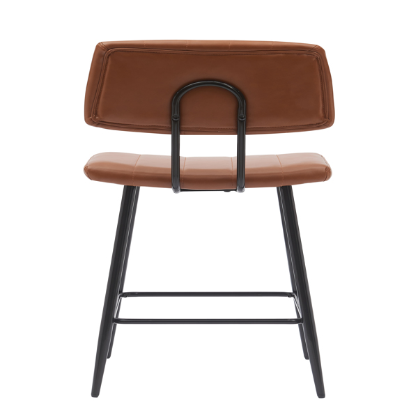 2-Piece Counter Height Barstool and Chair Set, 27.5 inches (approx. 69.6 cm) Faux Leather Padded Counter Stool with Back and Metal Frame, Brown Saddle