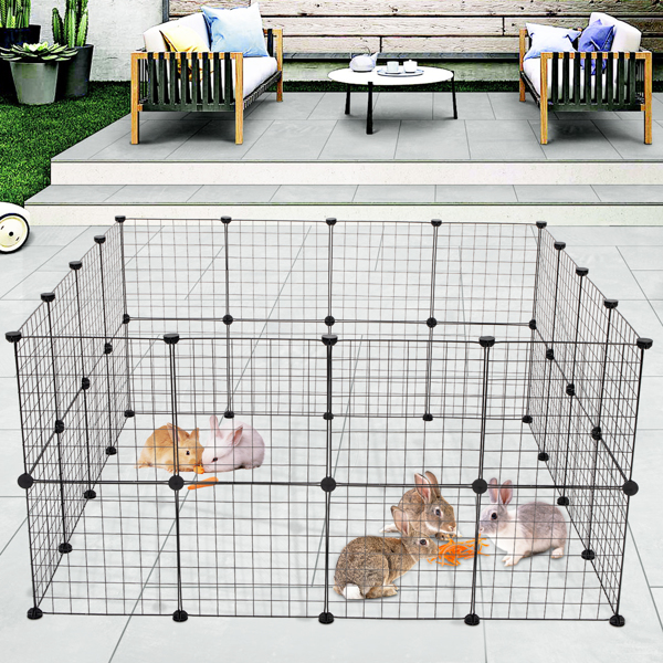 Pet Playpen, Small Animal Cage Indoor Portable Metal Wire Yard Fence for Small Animals, Guinea Pigs, Rabbits Kennel Crate Fence Tent Black 24pcs (And 8pcs For Free)