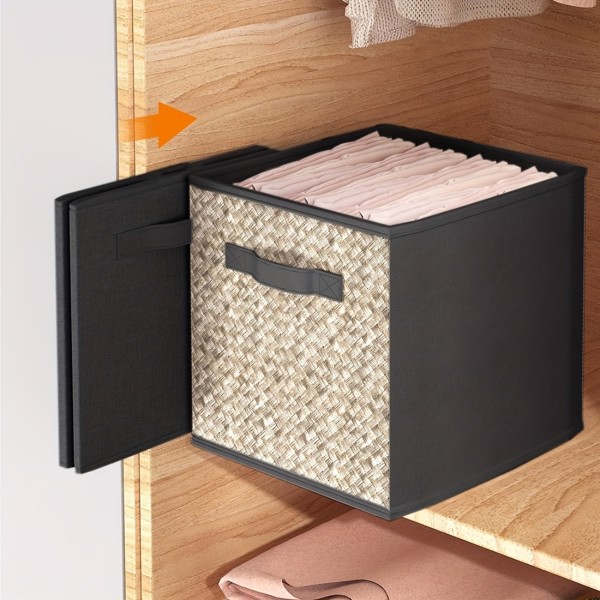 8-piece fabric storage cube with handle, collapsible 12-inch cube storage box, shelf storage basket, closet storage box organizer, black