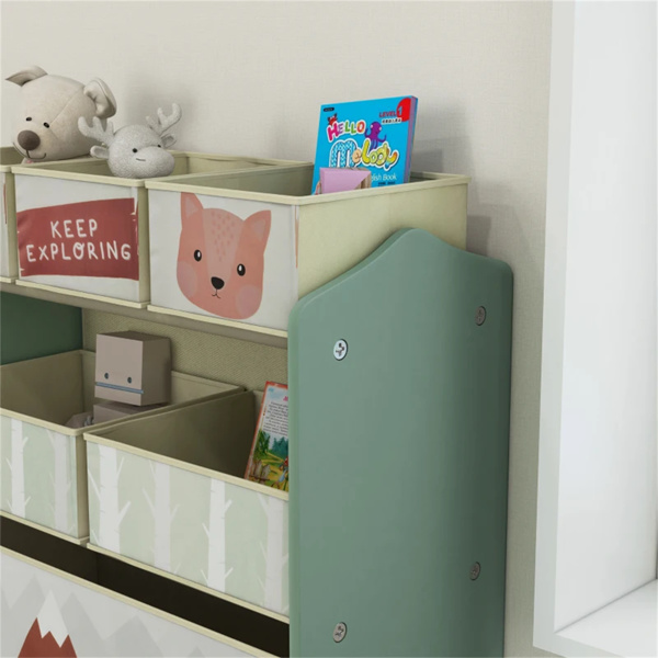 Green toy organizer with storage box