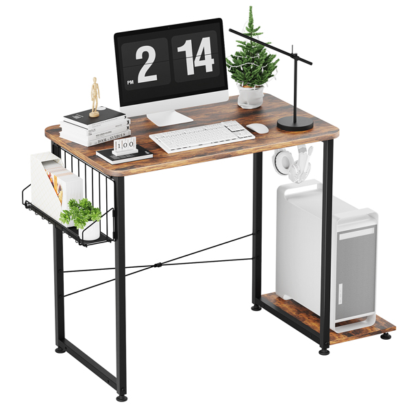 32 inch home office desk, gaming computer desk with console, modern minimalist style computer desk, suitable for home, office, study, writing, black