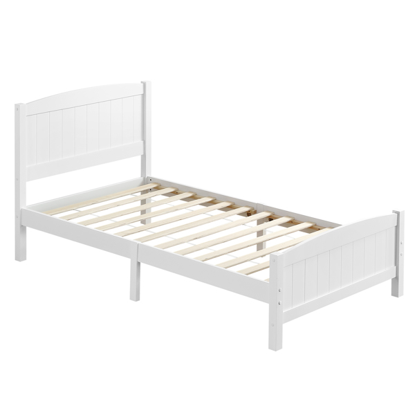 FCH Twin Pine Single-Layer Core Vertical Stripe Full-Board Curved Bed Head With The Same Bed Foot White Wooden Bed