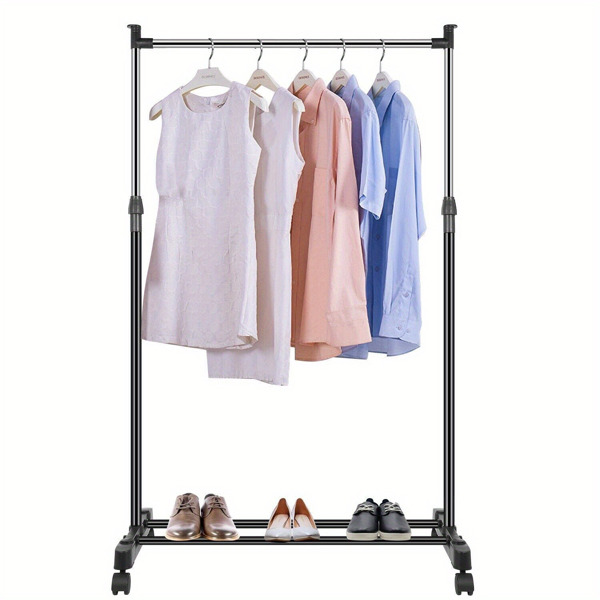 Adjustable Height Rolling Metal Clothes Rack Chrome 30 lbs