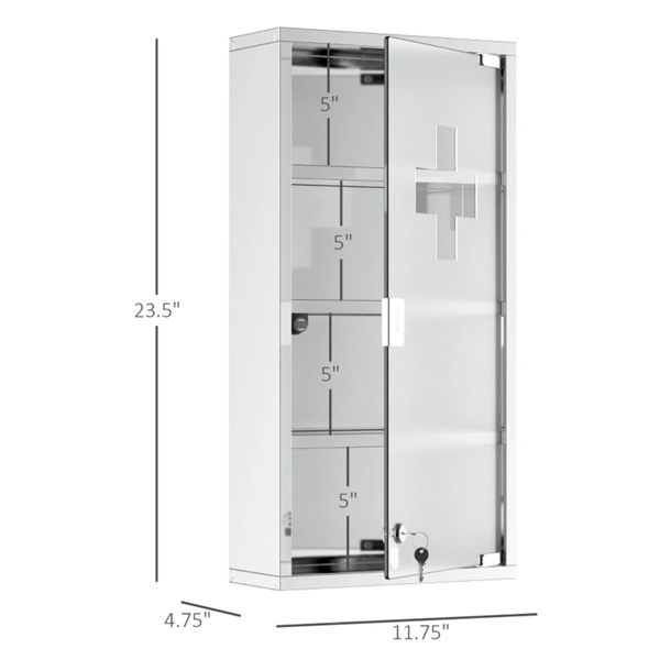 Lockable bathroom cabinet, 4-layer stainless steel medical wall box