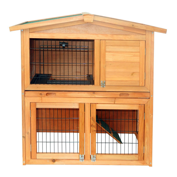 40" Triangle Roof Waterproof Wooden Rabbit Hutch A-Frame Pet Cage Wood Small House Chicken Coop Natu