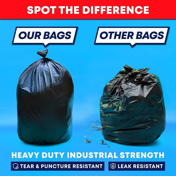 High capacity heavy-duty garbage bag: 1.9 MIL industrial strength, high capacity, heavy-duty, leak proof for outdoor, industrial, and household use -1.9 MIL/50 Gallon, 39.4 inches * 47.2 inches