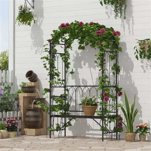 Steel Garden Arch with 2-Seat Bench