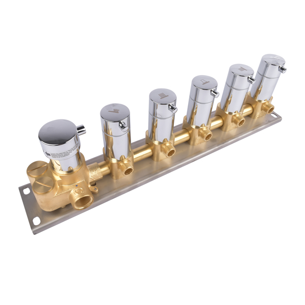 5-Function Silver Brass Shower Diverter Thermostatic Valve Shower Diverter Valve Constant Temperature Design Brass