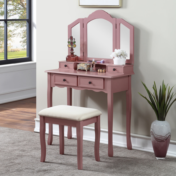 Wooden Vanity Make Up Table and Stool Set, Rose ld