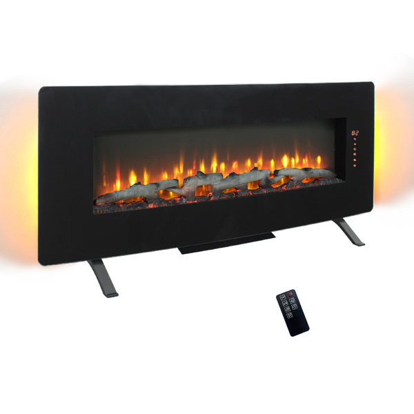 48 inch Curved Front Wall Mounted Electric Fireplace with remote and multi color flame & emberbed