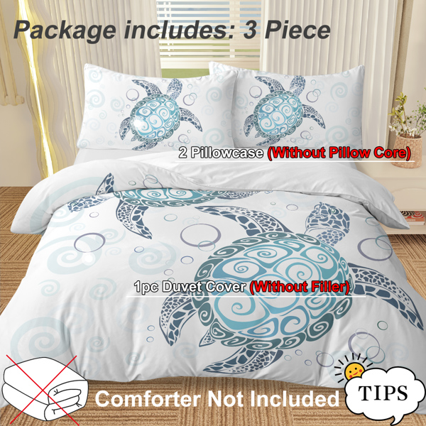 Sea Turtle Bedding Aqua Teal Blue Duvet Cover Sets Beach Turtle Bed Sets Ocean 3 Piece Turtle Themed Comforter Cover with 2 Pillowcases Twin Size