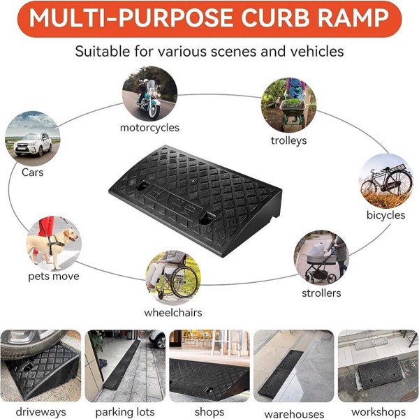 Vehicle Slope Ramp Universal Heavy Duty Rubber Kerb Ramps Car Bikes Threshold