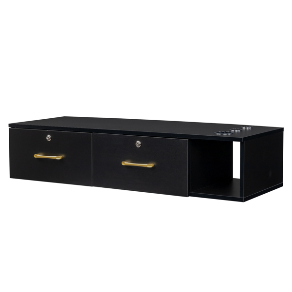 15cm E0 particleboard with hemp surface, two draws and three holes with lock, salon cabinet, black