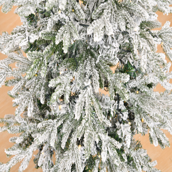 4 FT Snow Flocked Pre-lit Artificial Christmas Tree with Metal Pot Stand, Hinged Xmas Fir Tree with 120 Lights, 249 Branch Tips and Remote Control for Holiday Party Office Home, Snowy Green S001